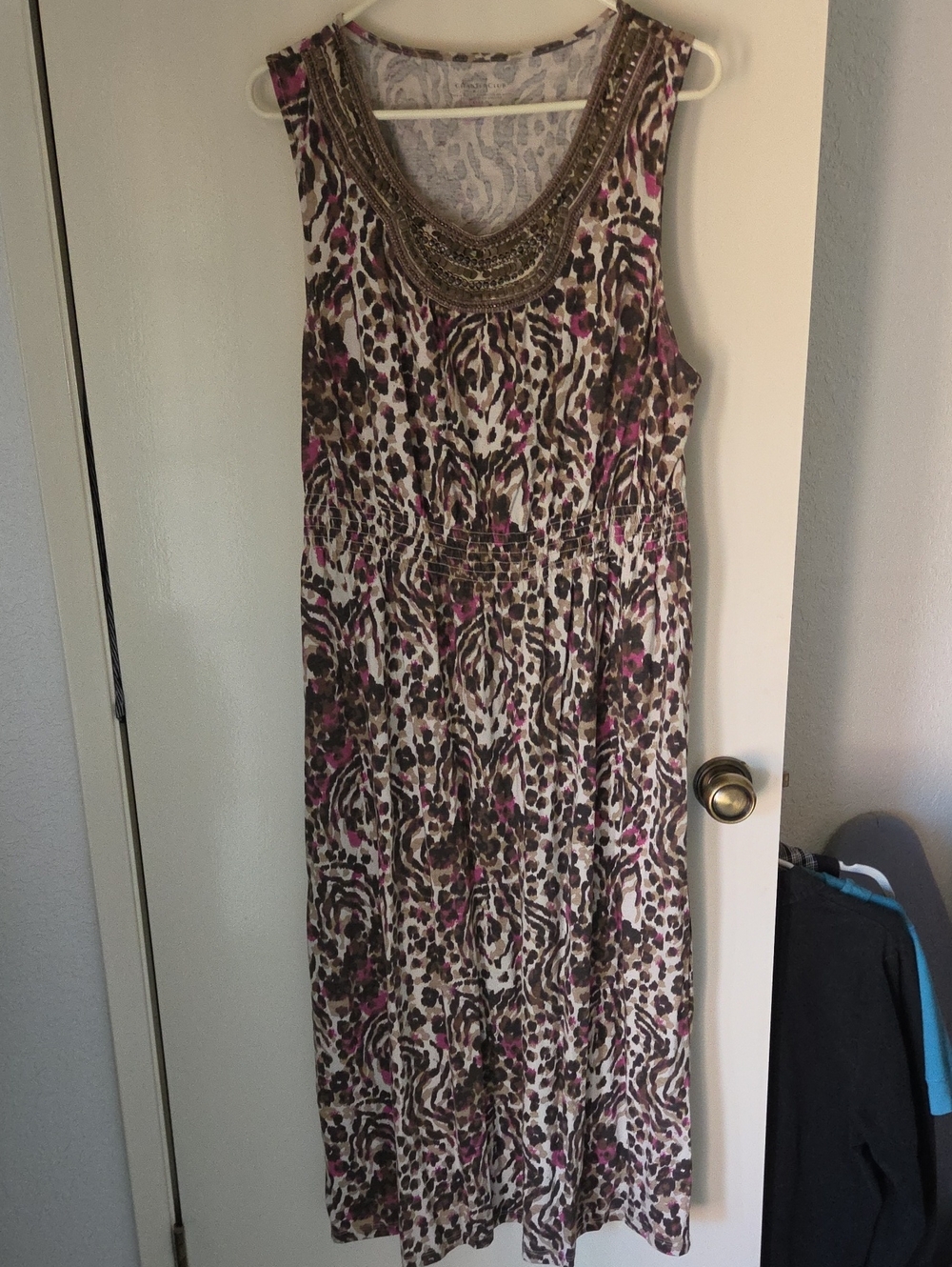 Charter Club Beaded-Neckline Animal Print Maxi Dress in Pink & Brown